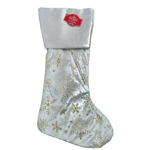Holiday Time Gold Snowflake Design 19 inch Plush Unlined Christmas Stocking